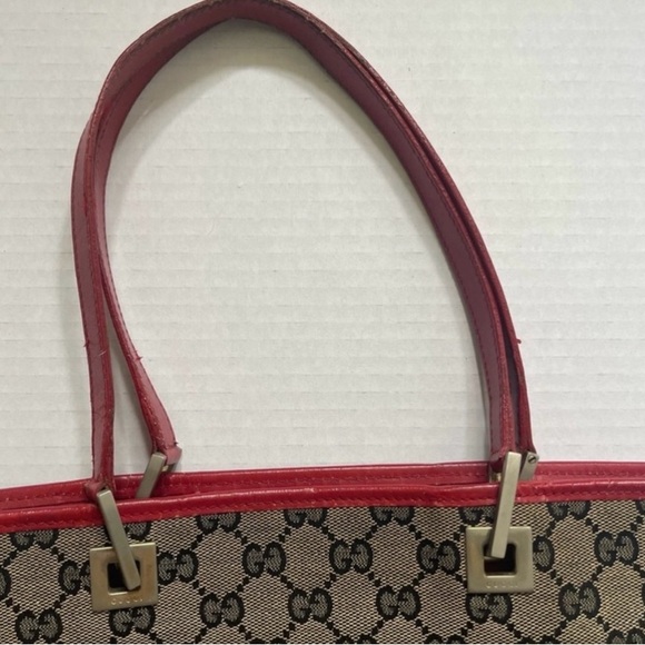 Gucci Monogram Red and Brown Canvas and Leather Open Tote - Picture 2 of 11
